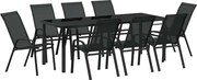 vidaXL Set de masă pentru grădină 9 pcs Negru Oțel acoperit cu pulbere