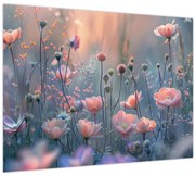 Tablou pe sticlă - Flori în culori pastelate (70x50 cm)