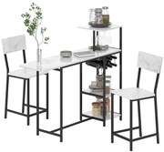 HOMCOM Set de masă de bar cu taburete, abatere pliabilă, casete pentru vin, suport pahare, rafturi și suporturi pentru picioare, alb | Aosom Romania