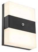 Lampă de perete exterioară neagră IP44 cu LED cu senzor crepuscular - Dualy