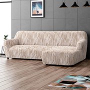Huse bielastice UNIVERSO NOU bej cu dungi canapea cu otoman dreapta (l. 170 - 300 cm)