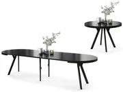 Mazzoni VITO Negru Mat/picioare negre - MASĂ MARE ROTUNDĂ Ø110 EXTENSIBILĂ PÂNĂ LA 310 cm CU PICIOARE Y LOFT/INDUSTRIALĂ