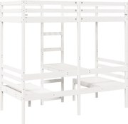 vidaXL Cadru pat etajat, birou/scaune, alb, 90x200 cm, lemn masiv pin