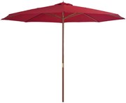vidaXL Umbrelă de soare de exterior cu stâlp din lemn, vișiniu, 350 cm