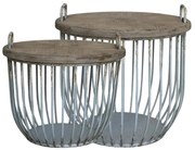 Set 2 măsuțe de cafea din lemn de chiparos și metal, aspect vintage