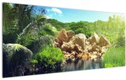 Tablou cu lac în jungla din Seychelles (120x50 cm)