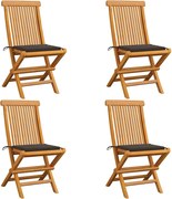 vidaXL Scaune de grădină cu perne gri taupe, 4 buc., lemn masiv de tec