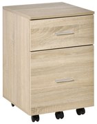 Vinsetto Sertar de birou sertar de depozitare mobil 2 sertare 5 roți din placaj de particule 39,5 x 39 x 58,5 cm stejar | Aosom Romania
