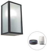 Lampă de perete exterioară inteligentă neagră cu sticlă nervurată, inclusiv Wifi A60 - Charlois