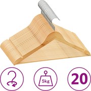 vidaXL Set de umerașe anti-alunecare, 20 buc., lemn esență tare