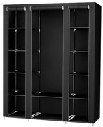 Dulap textil de depozitare MATIS 150x175 cm, negru, cu polițe și bară pentru haine