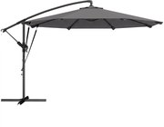 Outsunny Umbrelă Excentrică Ø300 cm cu Bază Încrucișată Manivelă Husă de Protecție și Sfori Anti-vânt UPF30+ Gri închis | Aosom Romania