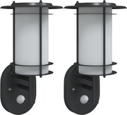 vidaXL Lămpi exterioare de perete cu senzori, 2 buc., negru, oțel inox