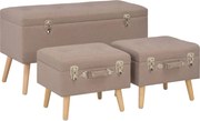 vidaXL Taburete cu depozitare, 3 buc., maro, material textil