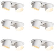 Set de 6 spoturi încastrate albe GU10 70mm înclinabile cu 2 lumini - Installa