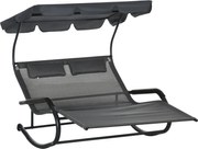 Outsunny Șezlong dublu pentru 2 persoane, incl. perne și baldachin, 200 cm x 139 cm x 140 cm, Gri închis | Aosom Romania