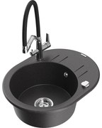 Mexen Kevin chiuvetă de granit cu 1 compartiment cu baterie de bucătărie Duo, negru stropit - 6517-76-671701-07