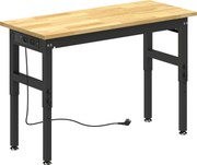 HOMCOM Masă de Lucru Reglabilă 122 cm, Blat Robust din Lemn de Cauciuc, 2 Prize AC și 2 Porturi USB, Panou Perforat, Capacitate 900 kg, pentru Garaj, Atelier și Casă | Aosom Romania