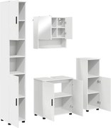 vidaXL Set de mobilier pentru baie 4 pcs Alb Lemn compozit & Metal