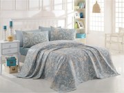 Set cuvertura pat TUVAL, albastru, bumbac, 160x230 cm, cu fata de pern