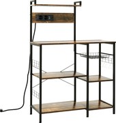 HOMCOM Raft de Bucatarie cu Prize Mutiple, Dulap Bucatarie pentru Microunde cu Rafturi si Cos din Sarma Stil Industrial, 90x42x130cm, Maro