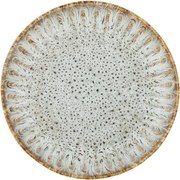 Farfurie din ceramică artizanală verde perlat cu striații fine și accente rustice, 17×2,5 cm, „Fleur"