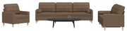 vidaXL Set de canapele cu perne decorative, 3 piese, maro, textil