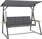 Outsunny Balansoar exterior de grădină cu 3 locuri, acoperiș reglabil, 2 tăvi, perne și cadru metalic, sarcină 360 kg, gri | Aosom Romania