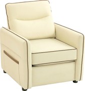 HOMCOM Fotoliu de Living cu Tapițerie Groasă, Șezut Generos, Spumă cu Densitate Mare, Fotoliu pentru Dormitor cu Brațe și Buzunare Laterale, Piele PU pentru Living sau Birou, Bej | Aosom Romania