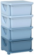 HOMCOM Cutii de depozitare pentru copii, 4 sertare, margini rotunjite, design ridicat, plastic, albastru | Aosom Romania