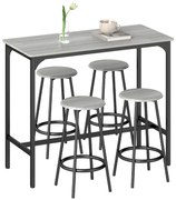 HOMCOM Set Masă de Bar și 4 Scaune cu Suport pentru Picioare, 110x50x89.5 cm, Gri | Aosom Romania