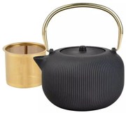 Ceainic din fonta cu infuzor Kinghoff KH 1931, 1 l, Fonta, Interior emailat, Negru