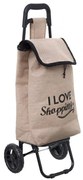 Carucior cumparaturi I love shoping, textil, cadru metalic, 34.5x28xH91cm