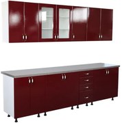 Bucatarie Zebra 260 cm din MDF Rosu Simplu cu blat termoizolant gri