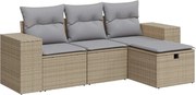 vidaXL Set canapele de grădină, 4 piese, cu perne, bej, poliratan