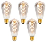Set de 5 becuri LED cu filament răsucit E27 reglabile ST64 fum 120lm 1800K