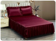 Husa Pat din Satin cu Volanase + 2 Fete de Perna, Grena