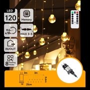 Aigostar - Ghirlandă LED de exterior pentru Crăciun, 120 LED, 6 W, 230 V, 8 moduri, 3 x 0,6 m, IP44, alb cald + telecomandă