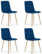 Set 4 Scaune Bucatarie/Dining  Jacob Albastru Catifea Picioare Metalice Finisaj Lemn