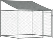 vidaXL Cușcă de câini cu acoperiș și ușă gri, 2x2x2 m, oțel galvanizat