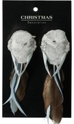 Set de decorațiuni de Crăciun Pasăre, gri,14x4x4cm, cu clemă, SET DE 2 BUCĂȚI