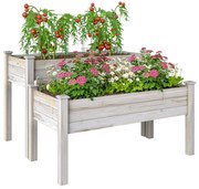 Outsunny Jardiniera Exterior Lemn Brad 2 Niveluri, Design Ergonomic cu Orificii Scurgere, 115x114x76cm, Natural | Aosom Romania