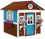 Outsunny Casuta de Joaca din Lemn pentru Copii pentru Exterior si Interior, Casa Wendy din Lemn cu Usi, Ferestre, Ghivece, Maro Inchis