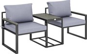 Outsunny Set Bistro Grădină 3 Piese pentru 2 Persoane, Masă și Scaune Exterior cu Șezut Textilen și Perne, Gri | Aosom Romania