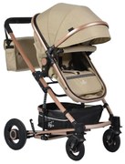 Carucior nou nascuti 2 in 1 NOVOKIDS™ GIGI PRO , Cu geanta bebe inclusa, Roti din cauciuc plin AVE, Cadru aluminiu Gold, Maner reversibil, Spatar