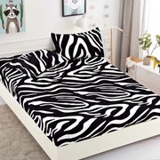 Husa Din Bumbac Tip Finet Cu Elastic 1 Persoana, Dungi, Alb,Negru