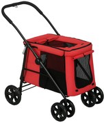 PawHut Cărucior pliabil pentru animale câini pisici cu pernă inclusă, roți cu frână, material textil Oxford 600D, 102 x 62 x 105 cm, roșu | Aosom Romania