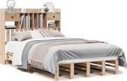 vidaXL Pat cu bibliotecă fără saltea, 135x190 cm, lemn masiv de pin
