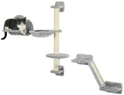 PawHut Set de 3 piese Cățărat pe Perete pentru Pisici cu Hamac Rampă cu Zgârietor Platformă în Formă de Nor Gri | Aosom Romania