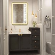 Oglindă Baie LED și Dezaburire Elit's Premium cu Senzor Touch, Lumina Rece, Caldă și Neutră, 50x70cm, cu rama Bronz Antichizat